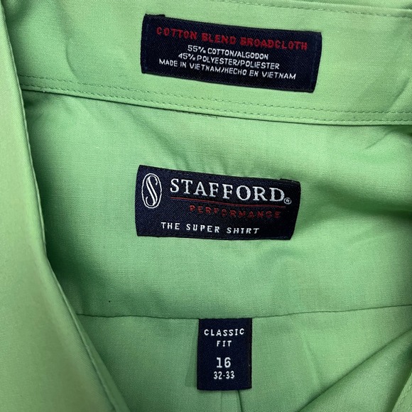 Stafford Dress Shirt Mens 16 32-33 Green The Super Shirt Classic Performance - Picture 5 of 8